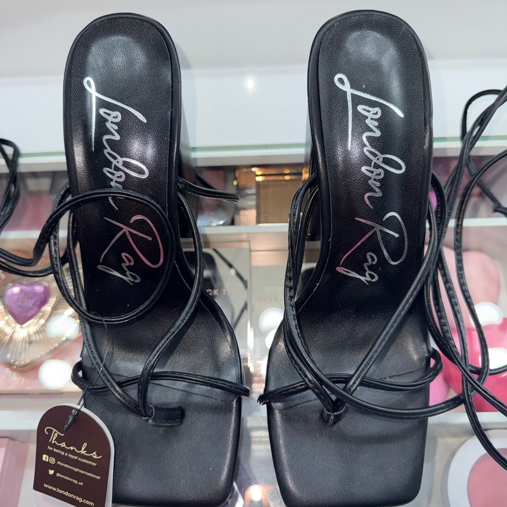 London Rag Black Strappy Heels